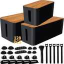YUANYE Cable Management Box Cable Management Kit for Power Strip to Hide Wires, Cord Organizer Boxes, Safe ABS Material Wire Organizer of Cable Clips Sleeve for Home & Office,3Pack-128PCS /Black