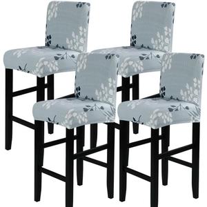 SearchI Bar Stool Covers Set of 4, Stretch Washable Barstool Seat Covers, Counter Height Chair Covers for Kitchen Dining Room Cafe (Grey Leaf)