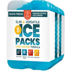 Healthy Packers Ice Packs for Lunch Boxes & Coolers - Freezer Packs - Original Cool Pack | Cooler Accessories for Beach, Camping & Fishing | Slim & Long-Lasting Reusable Ice Pack for Cooler (Blue (8 Pack))