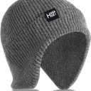 Ear Protection Beanie Hats for Men & Women - Warm Winter Knit Hats for Outdoor Hiking, Skiing, Running, Dog Walking (Grey)