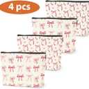 4PCS Pink Bow Makeup Bag, Coquette Preppy Cosmetic Bags Bow Gifts for Women Girls Pink Trendy Toiletry Bag Best Birthday Christmas Gifts for Girls Women Sister Travel Bags