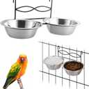 kathson Hanging Bird Bowls for Cage, 2 PCS Stainless Steel Metal Pet Food Water Dishes with Holder Feeder Cage Coop Hook Feeder Cups for Birds, Parrots, Small Sized Dogs and Cats (4.3 Inch Dia)