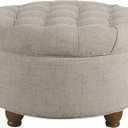 Homepop Home Decor Button Tufted Woven Round Storage Ottoman Large (Light Tan)