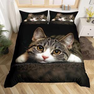 Feelyou Cats Bedding Set Full Bedding Set 3D Print Animals Pattern Comforter Cover with 2 Pillowcases Pet Themed Luxury Microfiber Child Pet Bedspread Cover Zipper 3 Pcs
