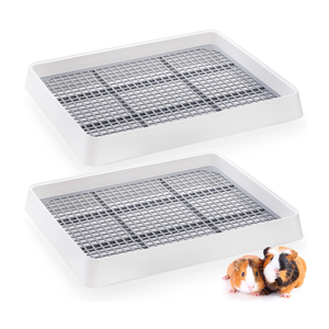 WUWEOT 2 Pack Large Rabbit Litter Box, Shallow Bunny Restroom Litter Tray, Small Animals Litter Pan Toilet Potty Trainer with Grate for Rabbit Hamster Ferret Rats Guinea Pigs Hedgehog Chinchillas