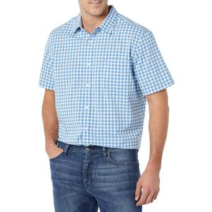 Amazon Essentials Mens Short-Sleeve Stretch Poplin Shirt (Big & Tall) (X-Large, Light Blue White Gingham)