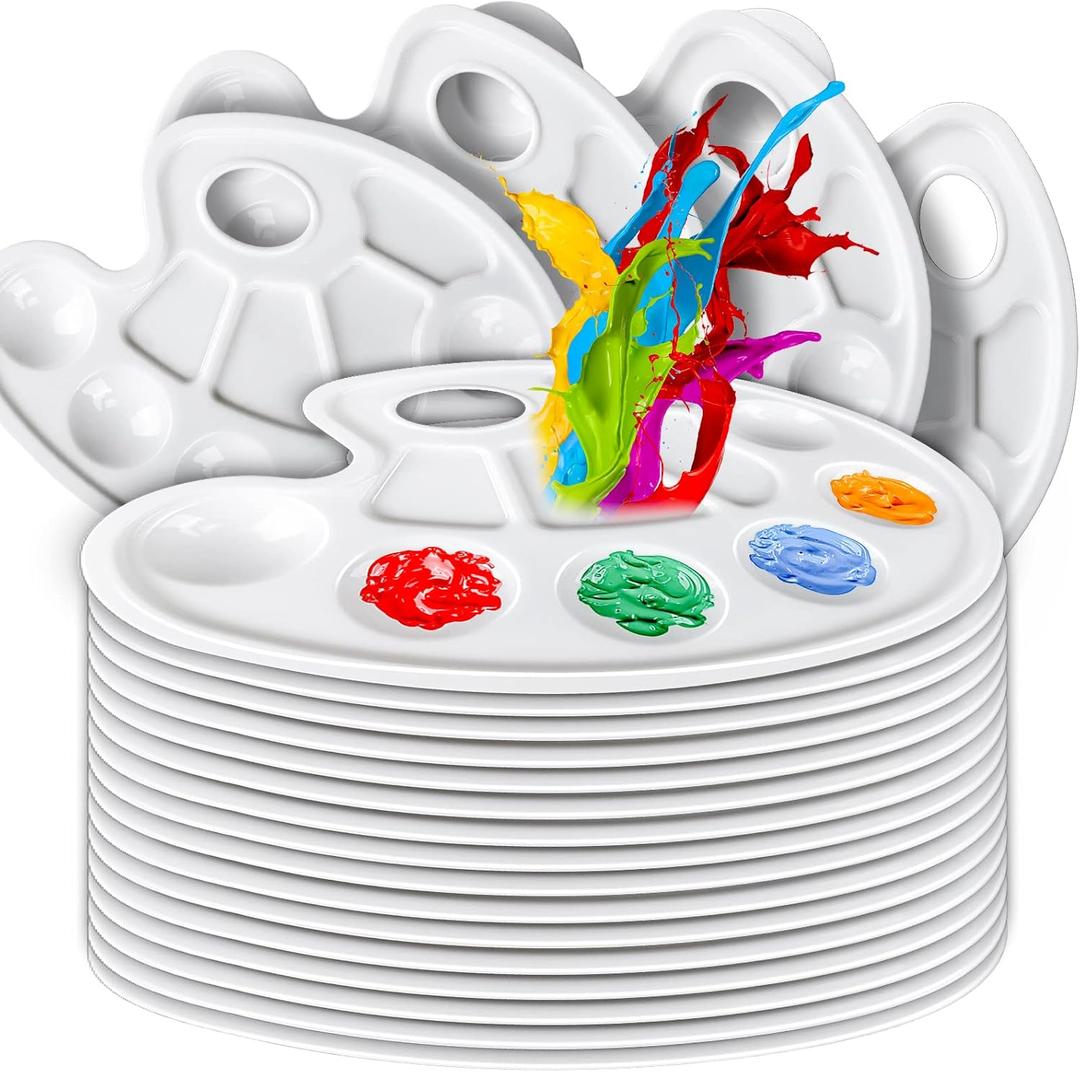 FANDAMEI 20 PCS Oval Paint Tray Palettes, Plastic Paint Tray Palette, Paint Palette Paint Pallets with Thumb Hole, Paint Holder Tray for Kids, Paint Trays for Kids, Paint Trays for Acrylic Paint