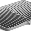 Fuyit Silicone Dish Drying Mat with Raised Drain Lip, Inclined Design, 16" x 13" Heat Resistant Non-Slip Mat for Kitchen Counter or Sink (Gray
