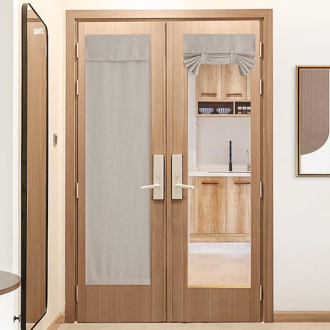 NICETOWN French Door Curtains for Window, Room Darkening Privacy Thermal Insulated Curtains for Kitchen, Farmhouse Linen Door Shade for Office, Tie Up Shades, 26 X 72 Inches, Angora, 1 Panel