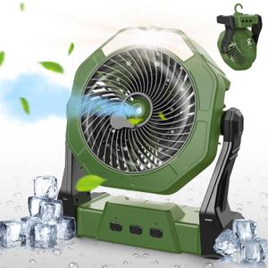 Ausic Portable Misting Fans for Outside, [Max 35H Runtime] Outdoor Cooling Fan for Patios, 8 Inch Battery Operated Rechargeable Fans, Water Spray Fan with LED Light, Travel Beach Camping Essential (10000mAh, Green)