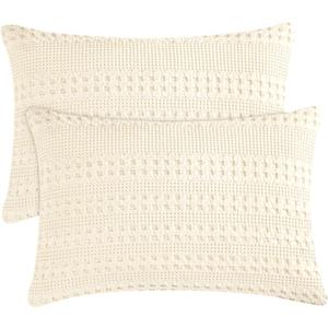 PHF 100% Cotton Waffle Pillow Shams Standard Size, 2 Pack 20" x 26" Soft Skin-Friendly Pillowcases, No Filling, Aesthetic Woven and Breathable Waffle Weave Pillow Case Covers for Bed, Undyed (26" x 20" (Pack of 2))