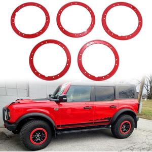 5 Pcs Bead Lock Wheel Trim Rings Red Kit Fit for 2021-2026 Ford Bronco Sasquatch Package Beauty Rings Red