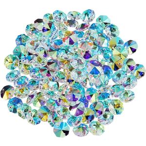 1 Box 120Pcs 14mm Crystal Glass Octagon Beads 2 Hole Prism Bead Bulk Colorful Chandelier Replacement Connector Suncatcher Faceted Spacer Bead for DIY Lamp Hanging Ornament Pendant Jewelry