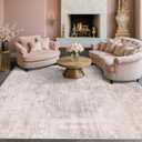 Hazo Haus Modern Rugs for Living Room 10x14 - Pink Mauve and Grey Extra Large Area Rug for Dining Room Table, Foldable Non Slip Abstract Medallion Print Pattern, Distressed Design