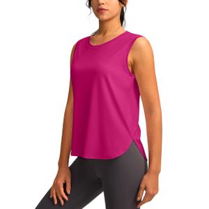 YYV Women's Workout Tank Tops Lightweight Sleeveless Workout Tops Loose Fit Yoga Athletic Running Shirts(Rose Red Small) (Pink, S)