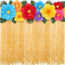 22 Pcs Hawaiian Luau Beach Backdrop with Colorful Paper Flowers Decor Set 5. 6ft x 3. 3ft Luau Grass Backdrop 3D Hibiscus Paper Flower Palm Leaves for Aloha Party Decor(Red Flower)