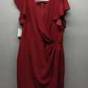 oten Womens Deep V Neck Ruffle Sleeve Sheath Casual Cocktail Party Work Faux Wrap Dress, Red, XL