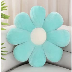Flower Pillow, Shaped Throw Pillow Butt Cushion Floor Seating Cushion, Cute Room Decor & Plush Pillow for Bedroom Sofa Chair (Turquoise, 15.7" )