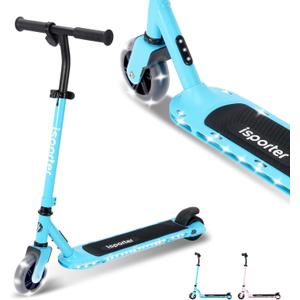 AERO Kids Electric Scooter for Boys and Girls Ages 6-12 or 8-12, with Hand Accelerator, LED Lights, 2 Speed Levels, Battery Indicator, Rubber Mat, and Adjustable Heights