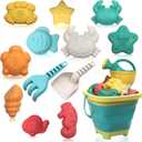 HomeMall 14PCS Beach Toys for Kids, Sand Toys Set for Toddlers, Sandbox Toys Includes Collapsible Bucket Shovel and Rake Set, Sand Molds, Summer Outdoor Travel Beach Toys for Kids Toddlers Boys Girls
