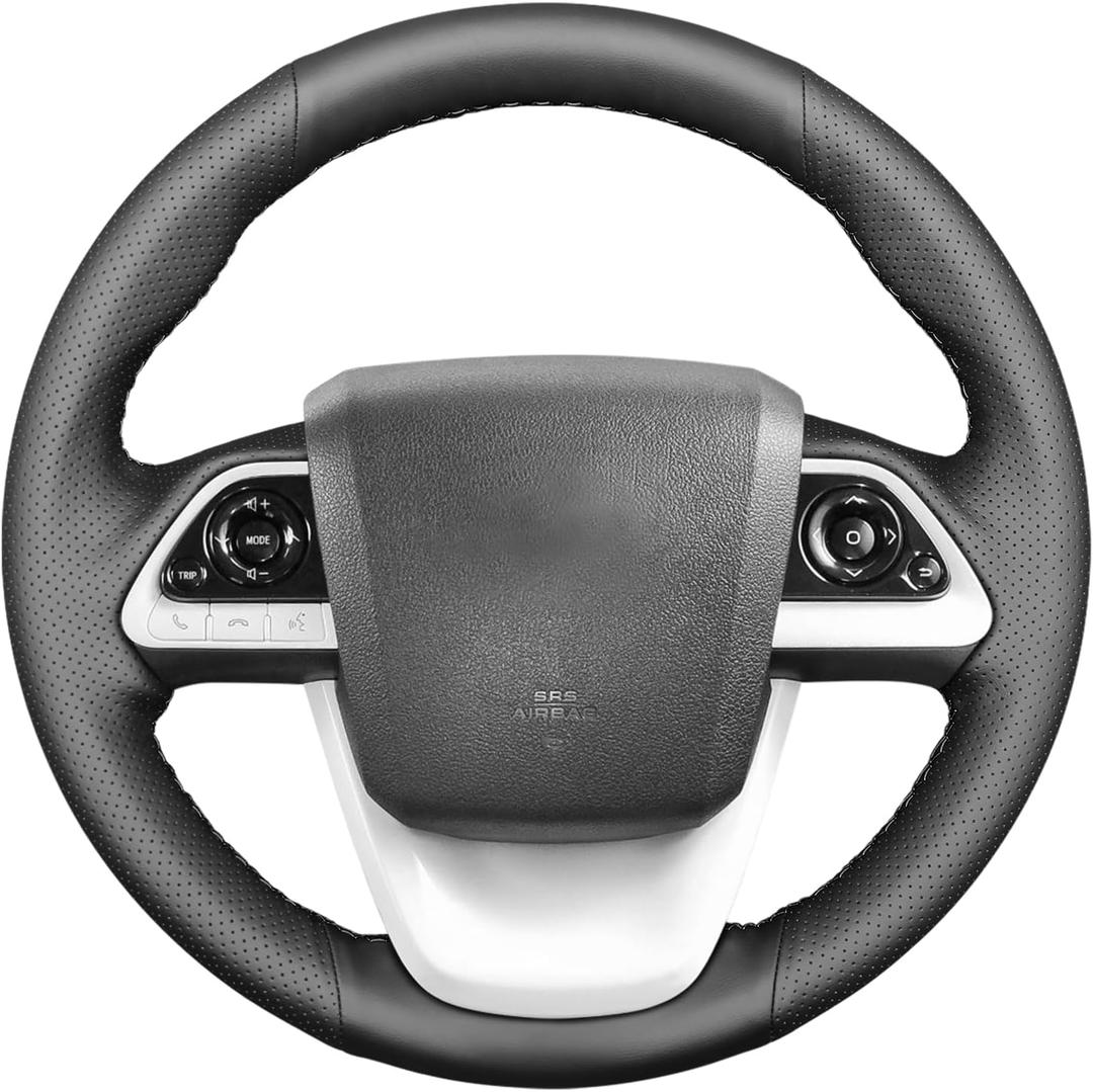 MEWANT Toyota Prius 4 / Prime / Mirai Steering Wheel Cover - Black, Red Leather