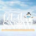 Winter Let It Snow Metal Sign, Winter Christmas Tabletop Decoration with Wood Base, Holiday Decorations for Home, Office, Shelf, Mantel, Indoor, Christmas Centerpiece Sign for Party Supplies
