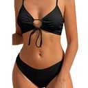 Bikini Set for Women Two Piece Swimsuits High Waisted Cut Out Tie Front Cheeky Crisscross Halter Bathing Suit L