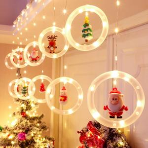 BLOOMWIN Window Lights Christmas Decor Ring Lights with Ornament LED Curtain Lights Indoor Outdoor USB 9.8ft Warm White Christmas String Lights Hanging 3D Novelty Xmas Tree Home Garden Decorations