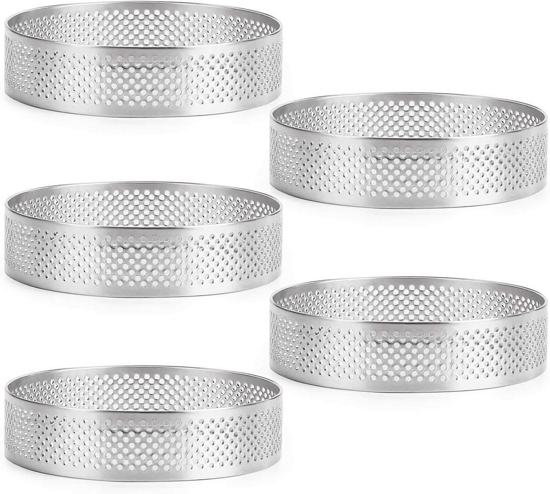 FANGSUN Tart Ring, Perforated Tart Rings for Baking, Stainless Steel Nonstick Round Cake Ring, Metal Pastry Mold for French Dessert, Small Fruit Tarte Crust, Circle Tartlet, 3 Inch, Gift Package