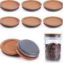 6Pack Wide Mouth Mason Jar Lids Acacia Wooden Storage Canning Jar Lids Ball Jars Bamboo Wooden Lids with Airtight Silicone Seal, Brown