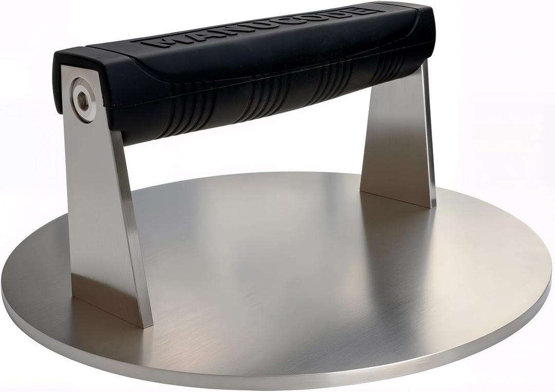 Stainless Steel Burger Smasher 3.25 LB  8 Inch Steak Weight for Smash Burgers, Bacon, Sandwiches | Dishwasher Safe, Preheatable Protein Press with Silicone Handle | Commercial BBQ Tool