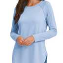 ATHMILE Womens Long Sleeve Tops Casual Fall Fashion Bussiness Batwing T Shirt Round Neck Basic Loose Tunic Ice Blue M