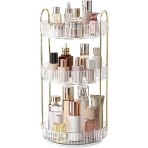 Oifecsie 360 Rotating Makeup Organizer, Large Capacity SkinCare Organizer, 3 Tier Cosmetic Skin Care Perfume Dresser Organizer, Fits Cosmetics, Perfume, Skin Care, Lipstick (Transparent White)
