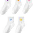 Verdusa Boy's 5 Pairs Cute Heart Graphic Crew Socks Soft Breathable Ankle Socks Set (White)