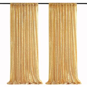Gold Sequin Backdrop Curtains 2 Panels 2FTx8FT Glitter Gold Photo Backdrop for Wedding Party Stage Decorations