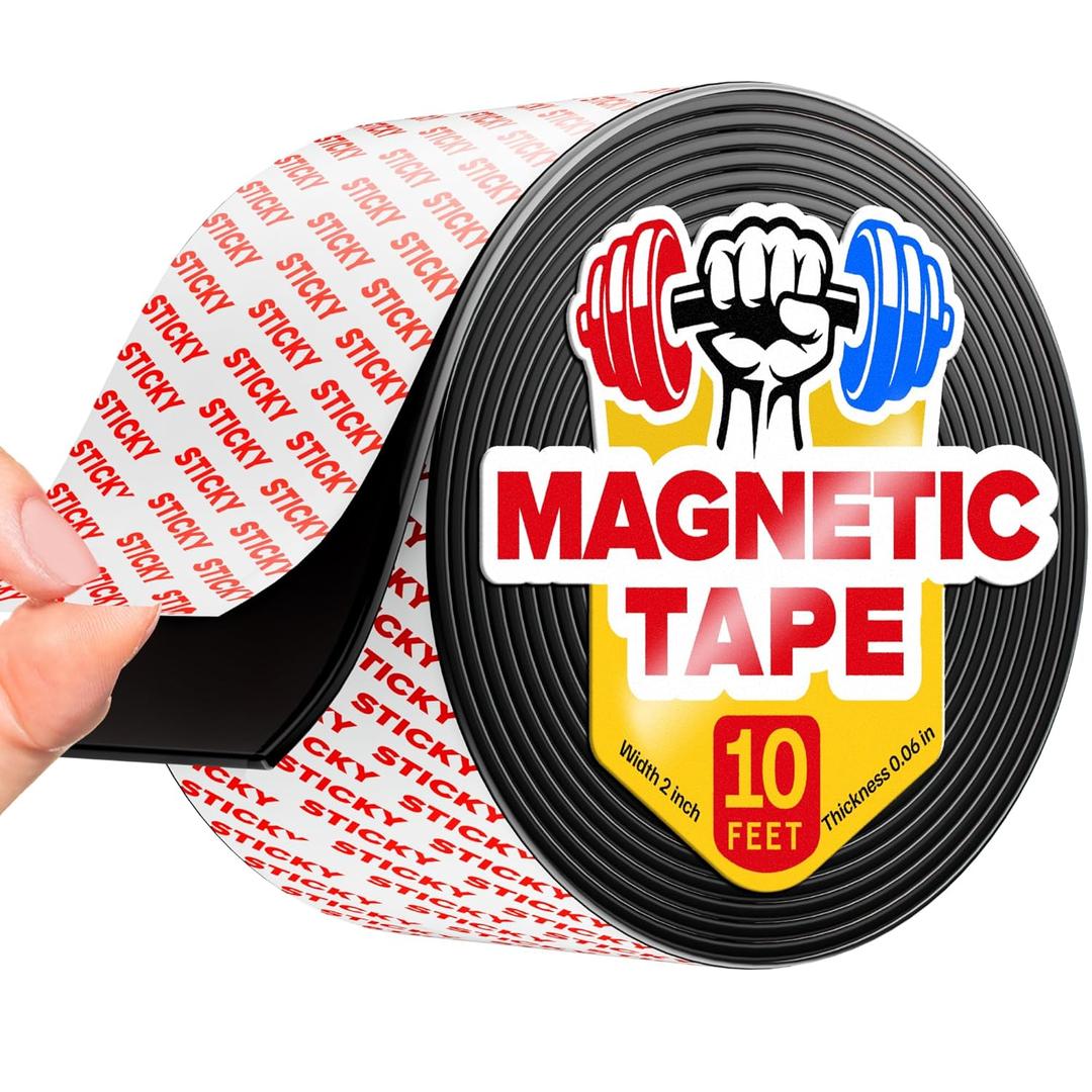 Super Sticky Magnetic Tape (10 Feet x 2 Inch / 3m x 5cm) - Strong Magnet Strip with Adhesive Backing for DIY & Crafts - Easy to Cut and Mount On Fridges, Whiteboards & More - Organization