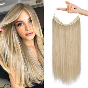 REECHO Invisible Wire Hair Extensions with Transparent Headband Adjustable Size Removable Secure Clips in Straight Secret Hairpiece for Women (20 Inch (Pack of 1), Medium Blonde