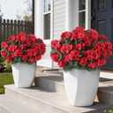 4 x GLIDLION 24 Bundles Artificial Geranium Flowers for Spring Summer Decor, UV-Resistant Fake Plants Realistic Faux Silk Bouquets for Front Door Farmhouse Garden Porch Home Outdoor Decor (Red)