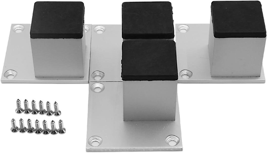 Saim 4Pcs 3inch Metal Furniture Legs, Square Metal Cabinet Support Foot for Sofa, Cabinet, Book shelf, Bed and Table - Matte Silver
