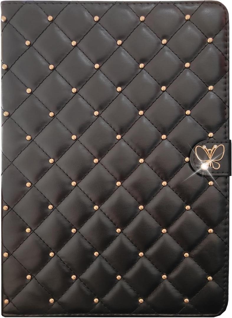 Case for iPad 9th/8th/7th Generation 10.2 inch 2021/2020/2019 - Leather Cute Diamond Butterfly Buckle Girly Cover for iPad 9/8 / 7 Gen for Kids Girls Women, Black