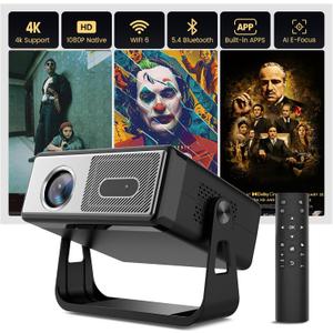Native 1080PSmart Mini Projector with WiFi and Bluetooth, 500ANSI, 8W Speakers,AI Auto Focus & Keystone,Home Movie Portable Outdoor