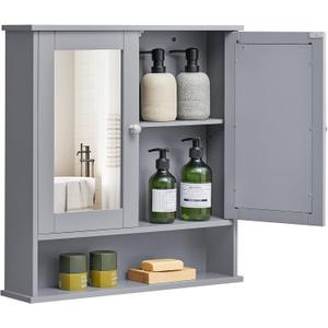 VASAGLE Bathroom Cabinet with Mirror, Wall Cabinet with 2 Mirrored Doors, Adjustable Shelf, Open Compartment, Wall-Mounted, 5.1 x 22.2 x 23 Inches, Dove Gray ULHC002G02 (5.1"D x 22.2"W x 23"H)
