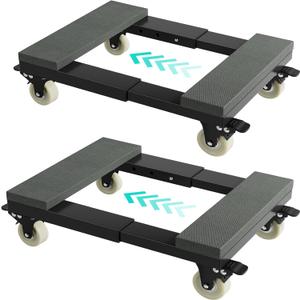 Heavy Duty Adjustable Furniture Moving Dolly - Furniture Movers with 4 Swivel Casters Wheels, Small Wood & Metal Floor Flat Dollies Cart, Set of 2