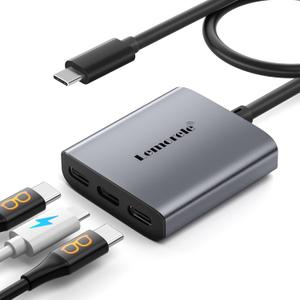 Lemorele USB-C to USB-C Video Splitter, Dual Monitor Expander with 4K@60Hz DP Alt Mode, 100W PD Charging, Compatible with Laptop, AR Glasses, Portable Monitor, Steam Deck & More Type-C Devices