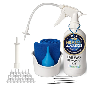 Ear Wax Removal Tool by Tilcare - Ear Irrigation Flushing System for Adults & Kids - Perfect Ear Cleaning Kit - Includes Basin, Syringe, Curette Kit, Towel and 30 Disposable Tips