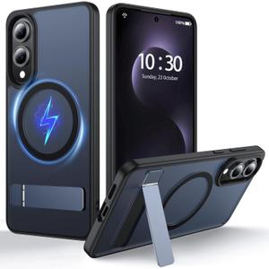 FNDMIL for Samsung Galaxy S25 Edge Case with MagSafe [Invisible Kickstand] [Charge While Standing] [Military Shockproof] Translucent Matte Soft Silicone Bumper for S25 Edge Phone Case Slim, Black