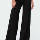 Women Y2K Fold Over Pants Rivet Foldover Wide Leg Yoga Flare Leggings Stretchy Low Waist Roll Over Bell Bottoms (Black, L)