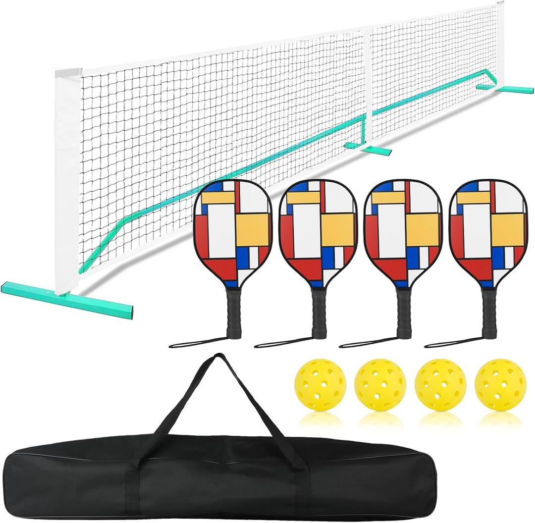 Pickleball Net Set for Driveway, 22 FT Regulation Size Portable Pickleball Nets with Carrying Bag, Steady Metal Frame, Portable Pickle Ball Net w/4 Pickle Balls,Easy Setup for Outdoor Indoor