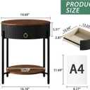 OIOG Modern Side Table with Drawer, Industrial 2 Tier End Table with Shelf, Wood Grain Nightstand with Storage for Living Room, Bedroom, Office, Dorm, Black