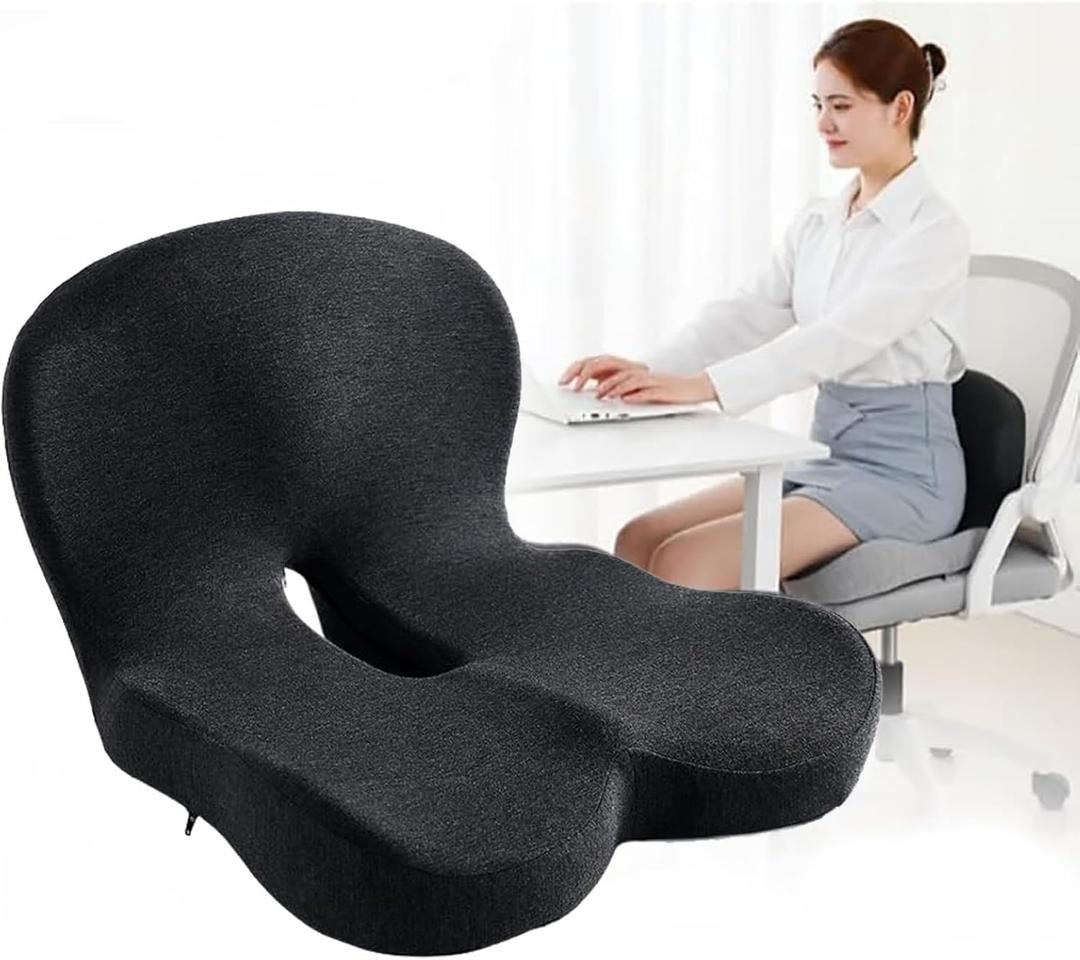 Orthopedic Cushion for Car Chair Wheelchair Sitting Sciatica, Memory Foam Seat Cushion with Lumbar Support Pillow, Instant Relieve Pressure on Back, Hips, Tailbone, Improves Sitting Posture (1, Black)